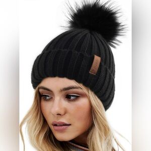 FURTALK Women’s Winter Knitted Beanie with Faux Fur Pom